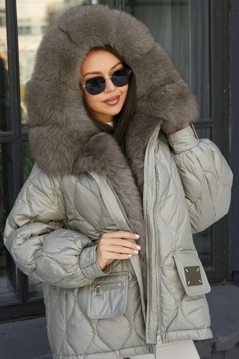 Пуховик Btn Button с мехом песца вдоль молнии