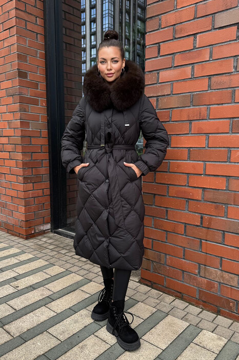 Длинный пуховик женский 2025 зима черный